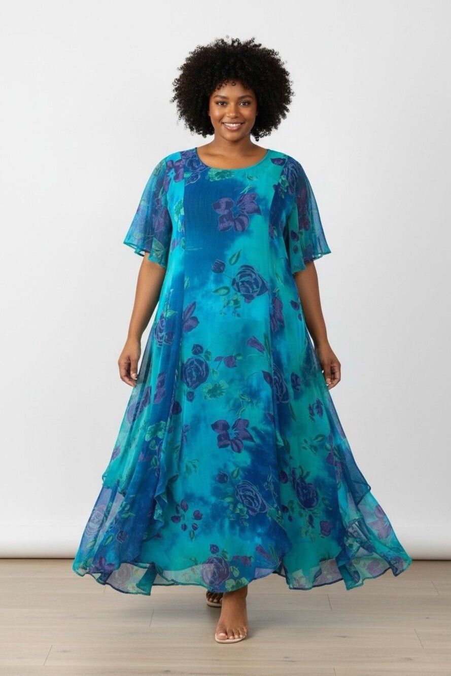Phool NEW womens flowy sheer shift bright floral maxi dress XL coquette